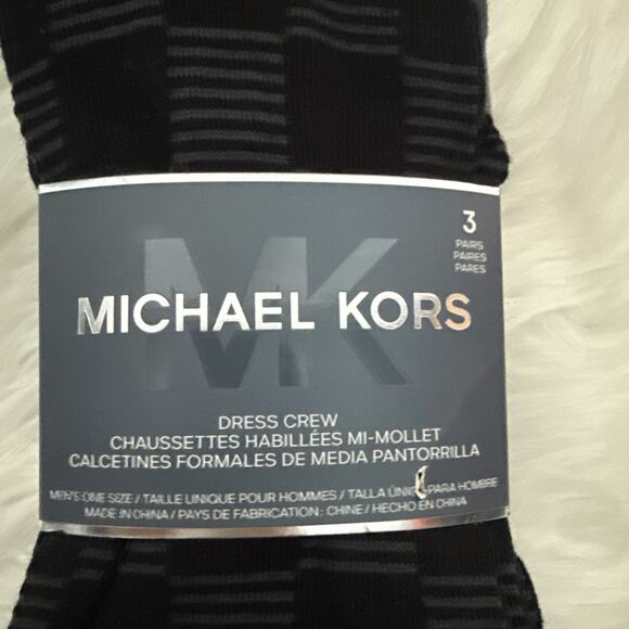 MICHAEL KORS 3 Pairs Men's Dress Crew Socks Black Gray Stretch Smooth Toe New - Picture 3 of 9